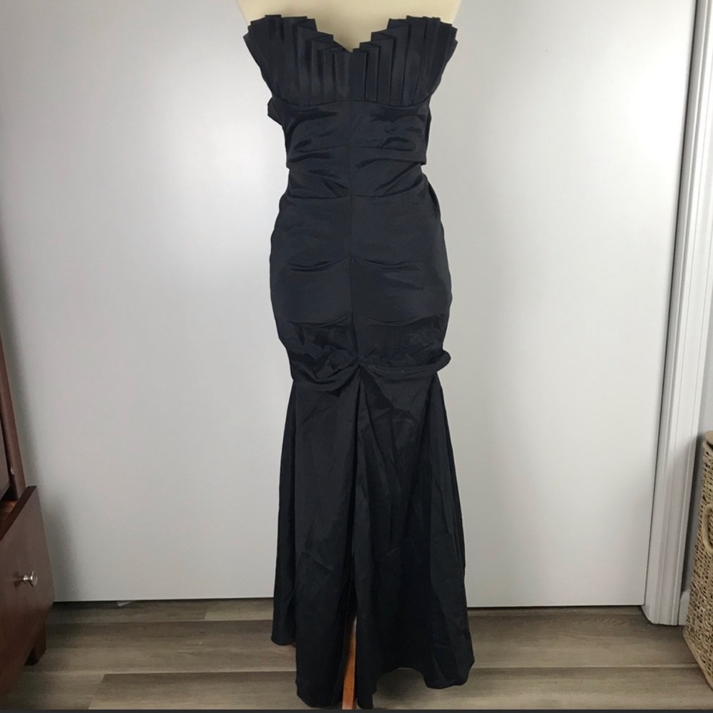 Cache Satin Black Mermaid Strapless Gown Dress 2